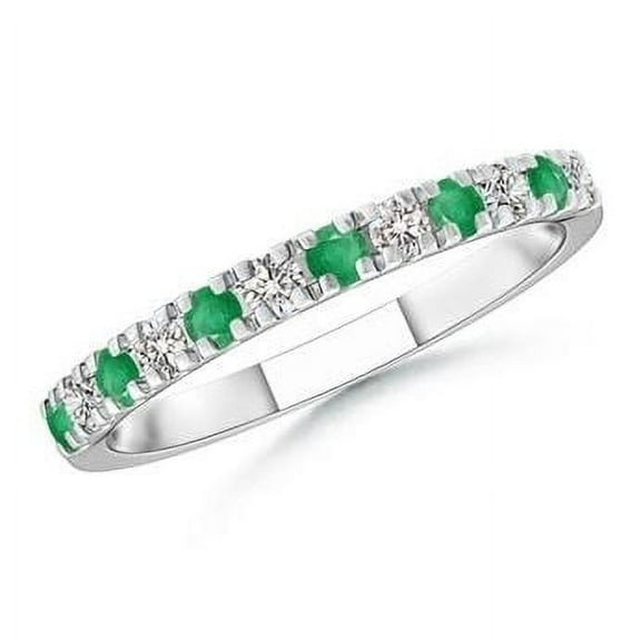 Round Shape Green Emerald CZ Diamond Eternity Band Ring Women 925 Sterling Silver May Birthstone Mothers Day Women Gift Gemstone Jewelry