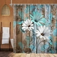 thumbnail image 2 of Farmhouse Flower Floral Shower Curtain, Rustic Blue Daisy Shower Curtain Set, Country Blue Wild Garden Plant Fabric Shower Curtain, Brown Wooden Board Bathroom Curtain, Gift for Her, 2 of 4