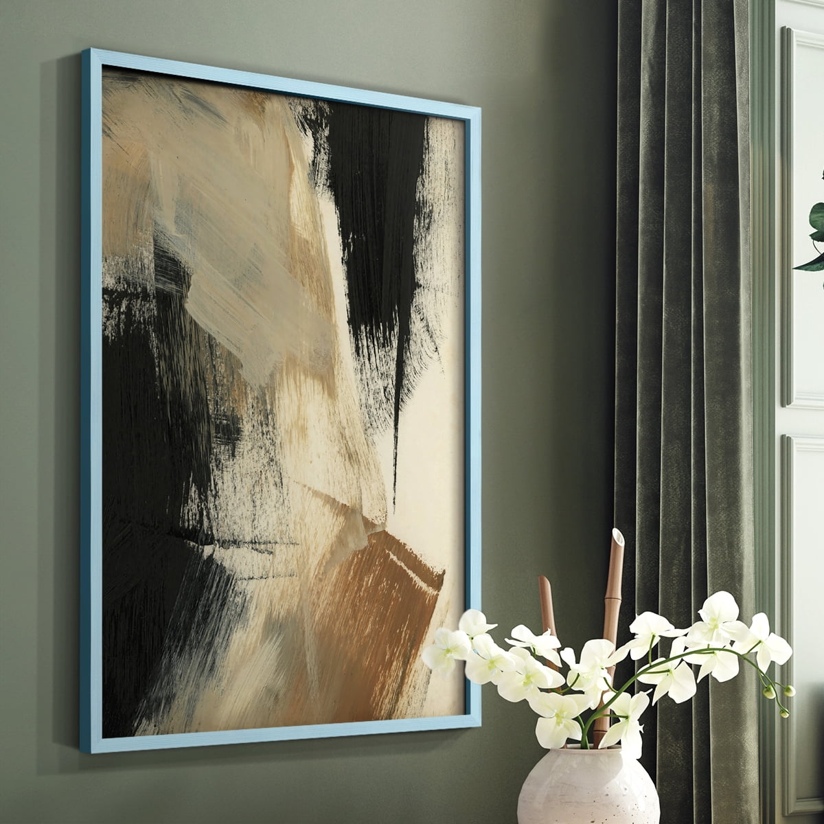 Baked Paintstrokes V Framed Print in Blue Solid Wood Framed Print No Nail Hanging
