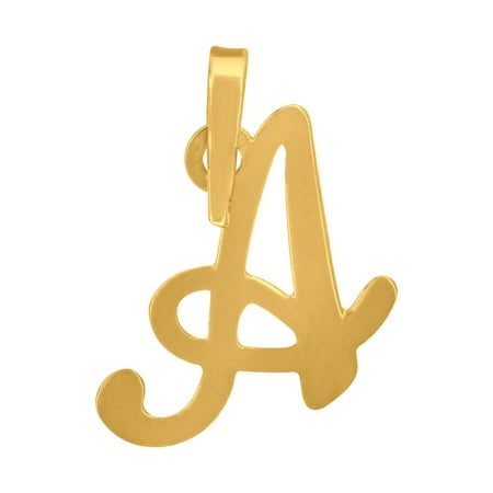 925 Sterling Silver Yellow-tone Unisex Cursive Initial Alphabet A Charm Pendant for Men Women