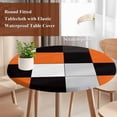 thumbnail image 5 of Orange Black Patchwork Round Fitted Table Cover Abstract Geometric Art Waterproof Table Cloth with Elastic Edge Wipeable Tablecloth for Picnic Camping Party Fits 45"-54" Diameter, 5 of 8