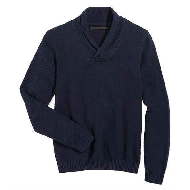Sean John Mens Cable Knit Pullover Sweater, Blue, Small