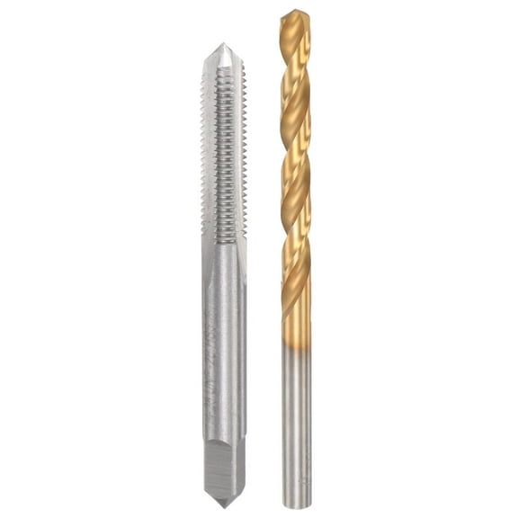 Uxcell 1/4-28 UNF Straight Flute Thread Tap Left Hand and 5.4mm Drill Bit Set Titanium Plated