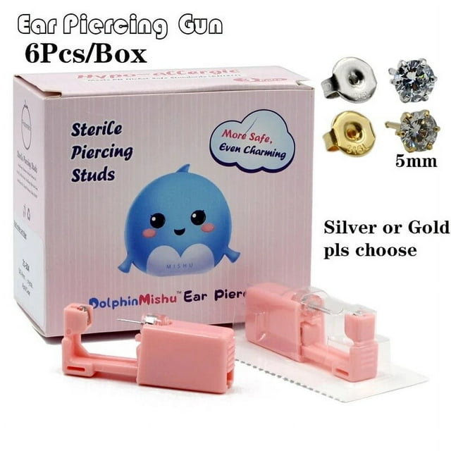 6Pcs/Box Disposable No Pain Ear Piercing Cartilage Tragus Helix Gun Unit ear Stud Display Piercing Tool Kit Ear Piercing Unit