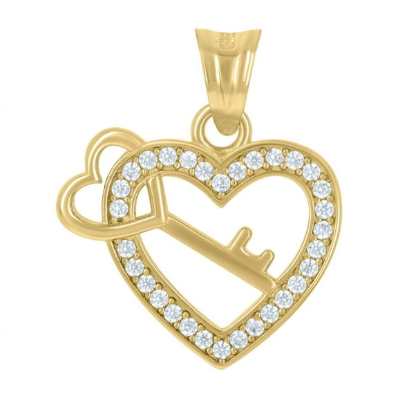 Auriga Fine Jewelry 10K Yellow Gold CZ Key Heart Charm Pendant Valentine's Day Gift for Women