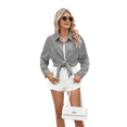thumbnail image 4 of Women'S Striped Button Down Shirts Black and White  XL, 4 of 7