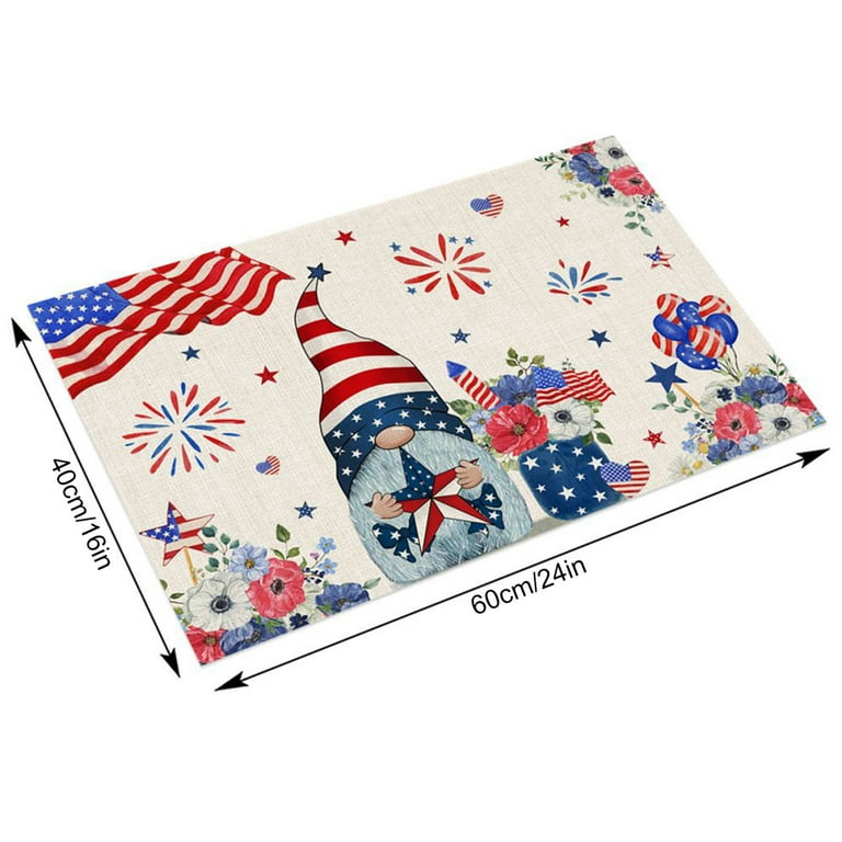 Narrow Door Mat Non-slip Boot Scraper Mat Fourth of July Rugs Gnome Doormat  American Flag Rug Independence Day Doormat 