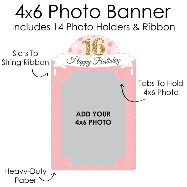 Big Dot Of Happiness Sweet 16 Birthday Party 4x6 Picture Display