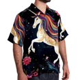 thumbnail image 2 of Starry Unicorn Men's Short Sleeve Hawaiian Beach Shirt Casual Printed Button Down Summer Unisex Casual Shirt, 2 of 6