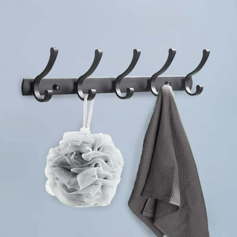 Aluminum Clothes Hangers Bathroom Wall Hooks Rack Storage Organizer Holder Coat Hat Hanger Coat Hooks Hole Hooks for Jackets Towel Bag , 5 Hook E-5