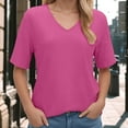 thumbnail image 2 of vigerkar Summer Tops for Women 2025 Women Casual Fashion Solid Color V Neck Short Sleeved T Shirt Basic Hot Pink, XXL, 2 of 7
