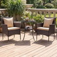 thumbnail image 1 of Costway 3PCS Patio Wicker Bistro Set, 2 Rattan Chairs with Double-Tier Tempered Glass Table Mix Brown+Beige, 1 of 10