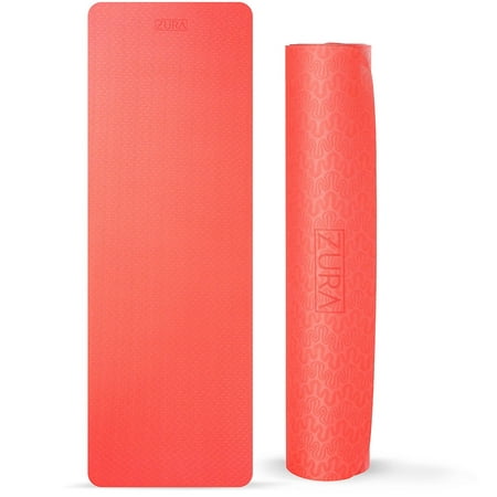 ZuraYoga Nonslip Travel Yoga Mat, Best Reversible 2-in-1 Eco-Friendly Yoga Mat - Lightweight Exercise Mat, 5 mm Thick (Red (The Best Yoga Mat For Beginners)