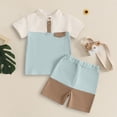 thumbnail image 2 of Zpanxa Summer Outfits for Girls Solid Color Stand Collar Color Block Short Sleeve Top and Shorts Set 4 Years, 2 of 7