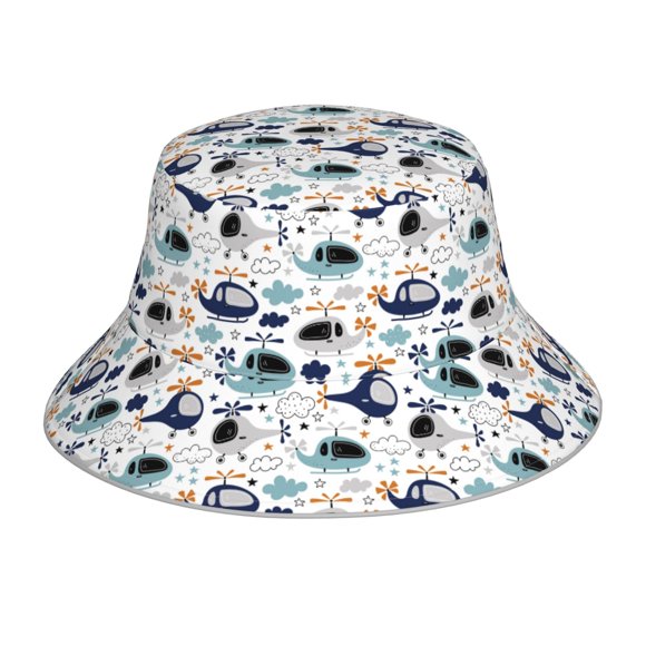 Saiise Cartoon Helicopters Print Men and Women Night Reflective Hat Runner Cap Visor Bucket Hat Boonie Cap