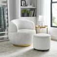 thumbnail image 2 of Swviel Barrel Chair with Storage Ottoman, Round Velvet Upholstered Sofa Chair with Metal Base and Curved Backrest, Modern Lounge Chair for Living Room Bedroom, White, 2 of 7