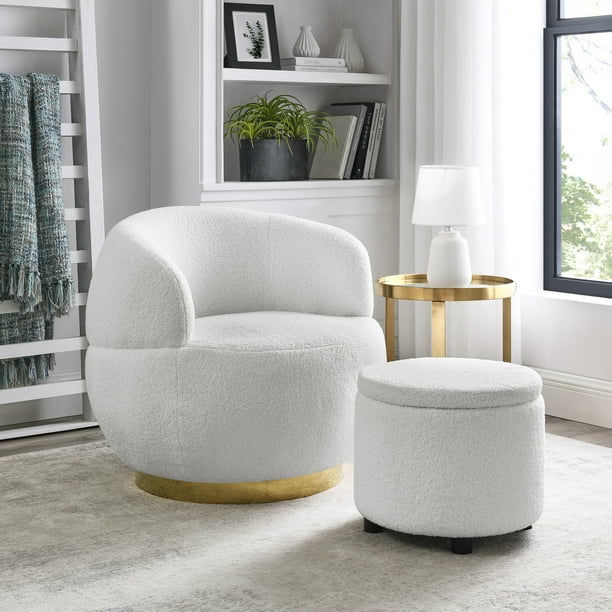 Swivel Accent Barrel Chair with Storage Ottoman, Modern Velvet