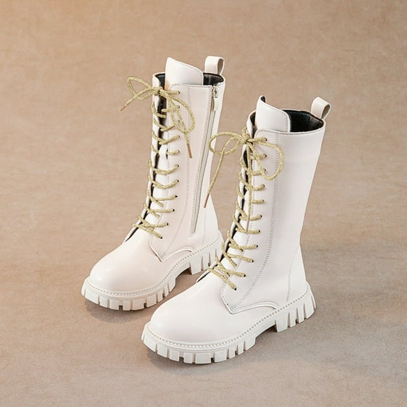 Fashionable Children's Flat Boots, Comfortable Soft Sole Lace-Up Princess Ankle Boots for Girls, Stylish and Durable Footwear for Autumn