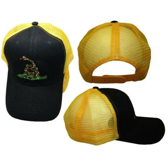Gadsden Yellow Snake Black With Yellow Mesh Trucker Cotton Embroidered Hat Cap