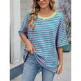 thumbnail image 2 of IWEMEK Short Sleeve Shirts for Women Summer Workout Tunics Tops Breathable Softness Round Neck Stripe Tees Size M, 2 of 7