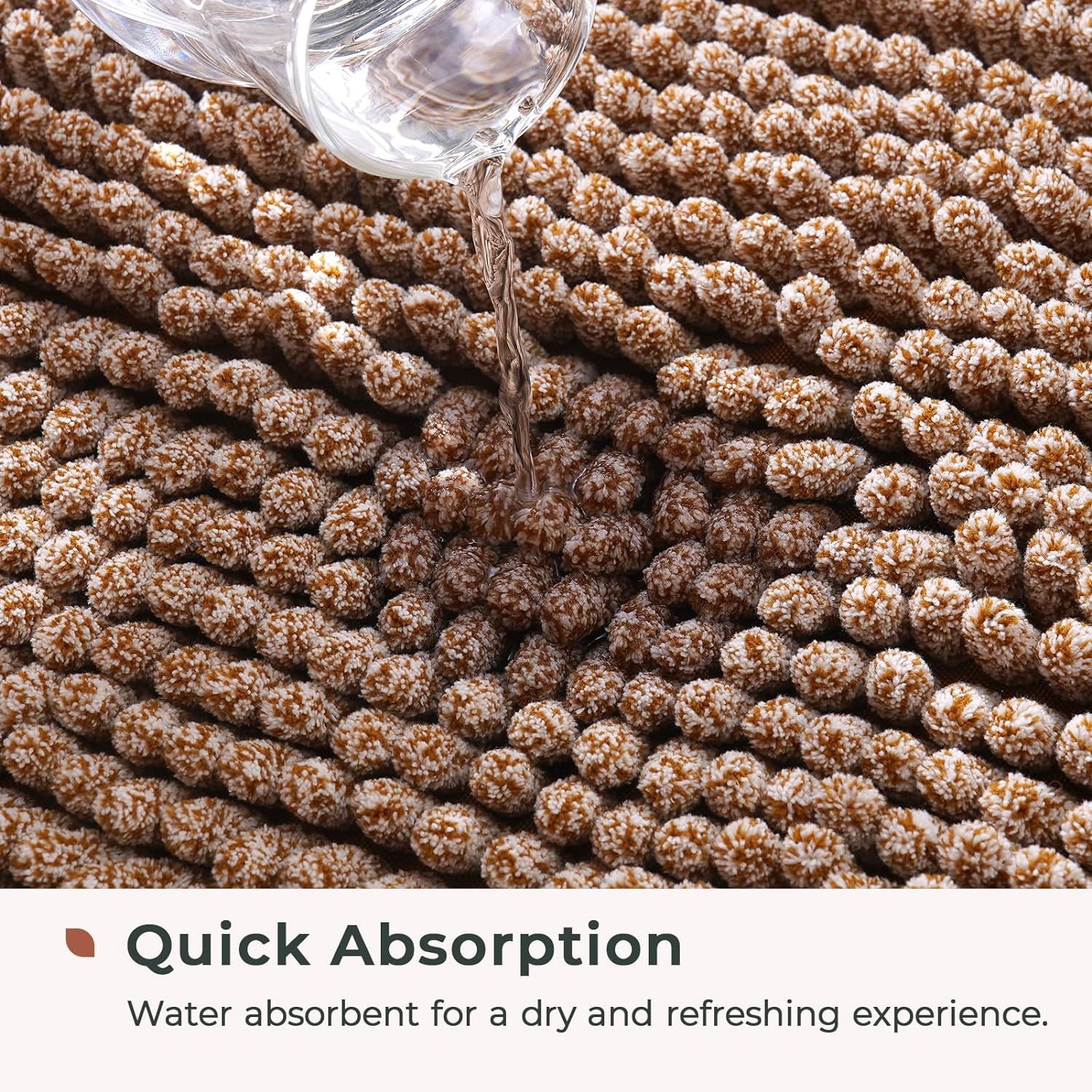 FRESHMINT Chenille Bath Rugs Extra Soft and Absorbent Microfiber Shag Rug, Non-Slip Runner Carpet for Tub Bathroom Shower Mat, Machine-Washable Durable Thick Area Rugs Caramel Heather, 32" x 20"