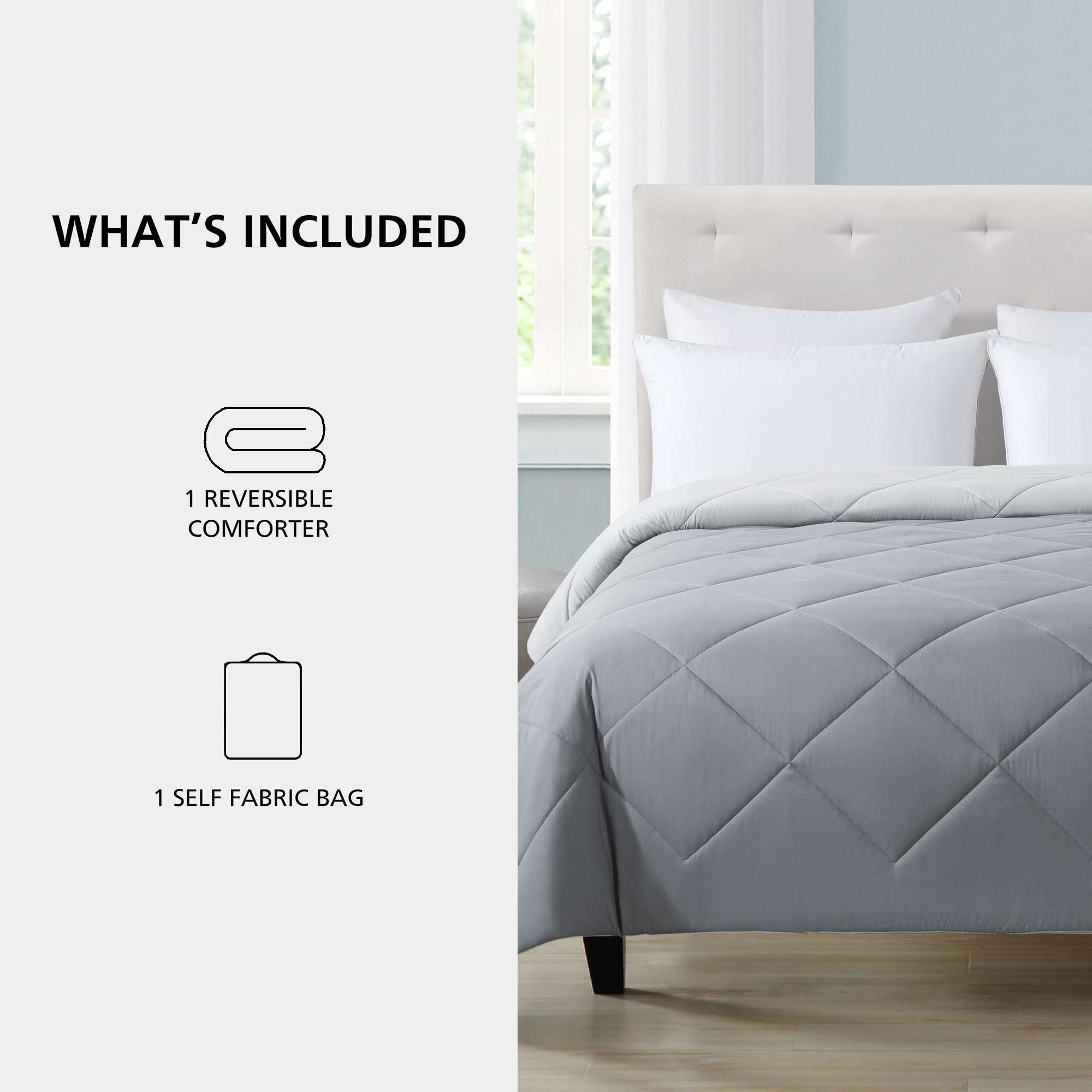 Mainstays Reversible Microfiber Comforter, Grey, Full/Queen