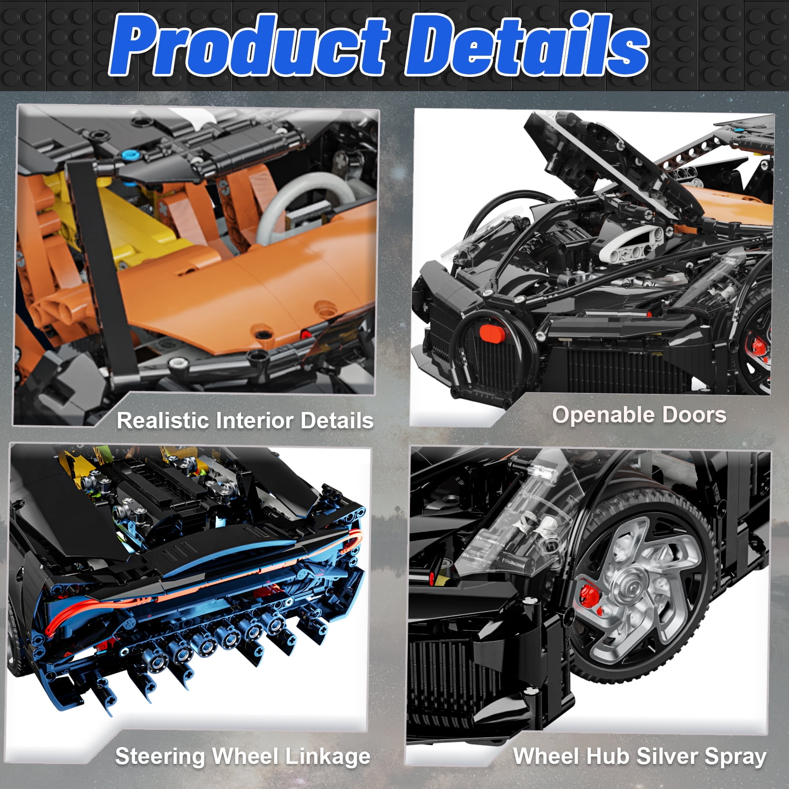 QOQ Super Car Building Toys 1:8 Model Car Building Blocks, Toy Car Gifts for Boys Teens Age 8+ Adults and Vehicle Enthusiasts