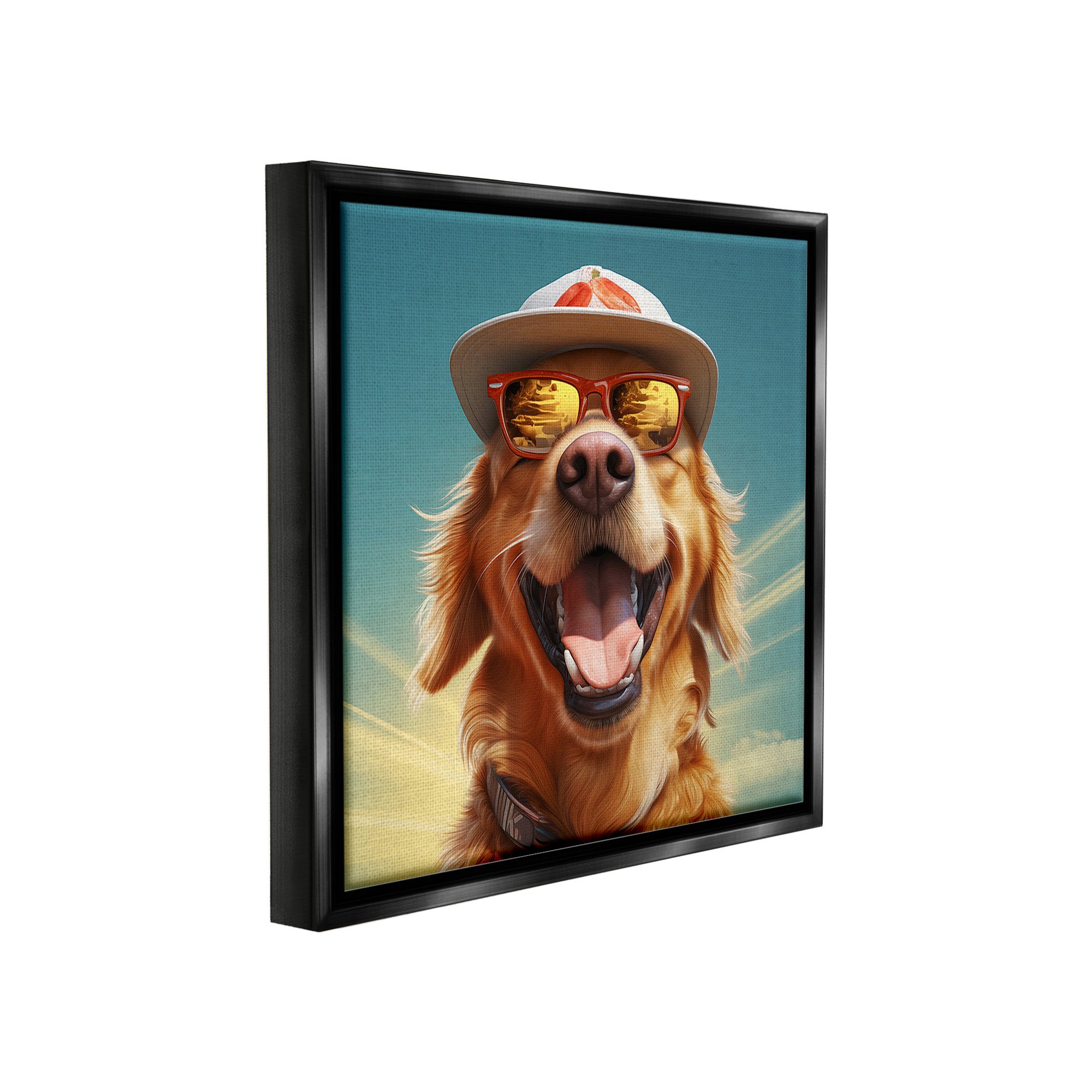 Stupell Industries Happy Sunlit Dog Animals & Insects Painting Black Floater Framed Canvas Art Print Wall Art, 25 x 25