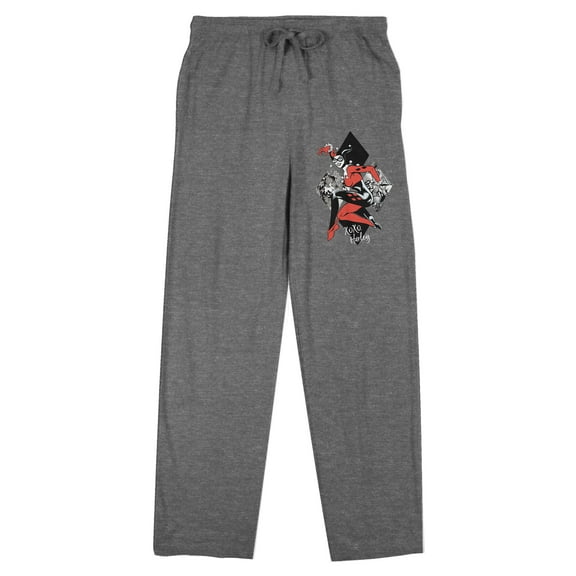 Harley Quinn Diamond Cropped Scenes Women's Gray Heather Sleep Pajama Pants-Medium