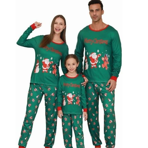 ZEFORTEX Christmas theme matching long-sleeved pajama set for men and women in green