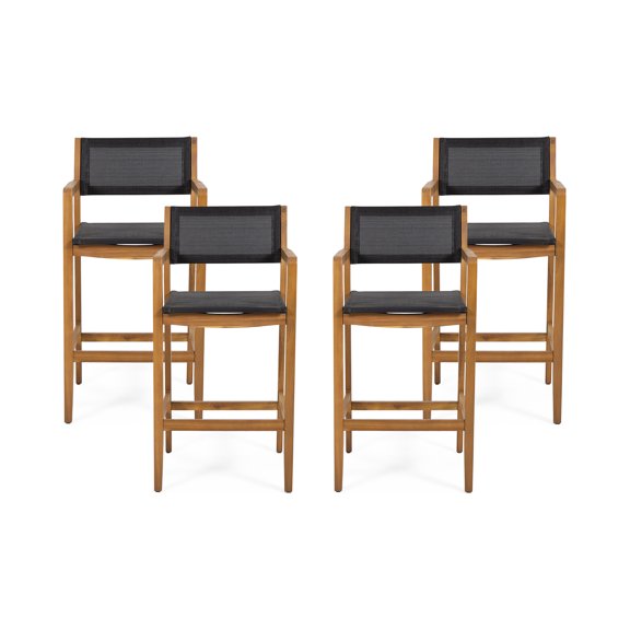 Noble House Matteo Outdoor Bar Stool - Teak/Black, 4 Pack