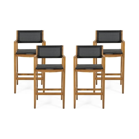 Noble House Matteo Outdoor Bar Stool - Teak/Black, 4 Pack