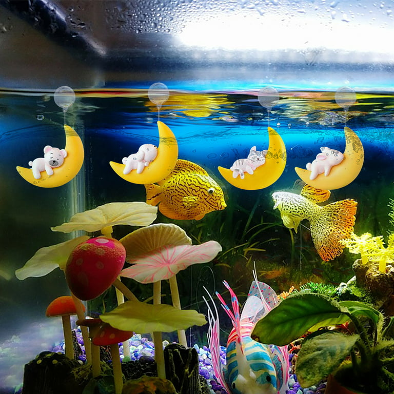 SDJMa Floating Fish Tank Decorations, Animal Sleep on the Moon Floating  Device Fish Tank Accessories, Fish Toys Small Cartoon Aquarium Ornament and