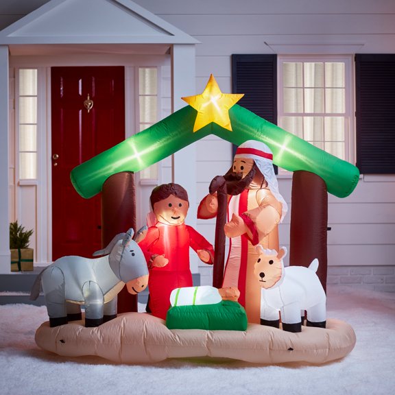 Lights4fun, Inc. 6ft Inflatable Nativity Scene Christmas Yard Decoration with Built-in LED Lights
