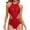Red, variant on Samickarr Hollow Out Mesh Splice Swimsuits For Women One Piece Sleeveless High Neck Halter-Neck Cutout Slimming Bathing Suit