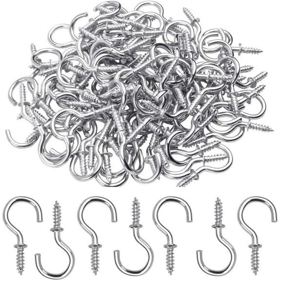 100 Pieces 1/2 Inch Cup Hooks Screw-in Hooks for Hanging Plants Mug Cup, Silver