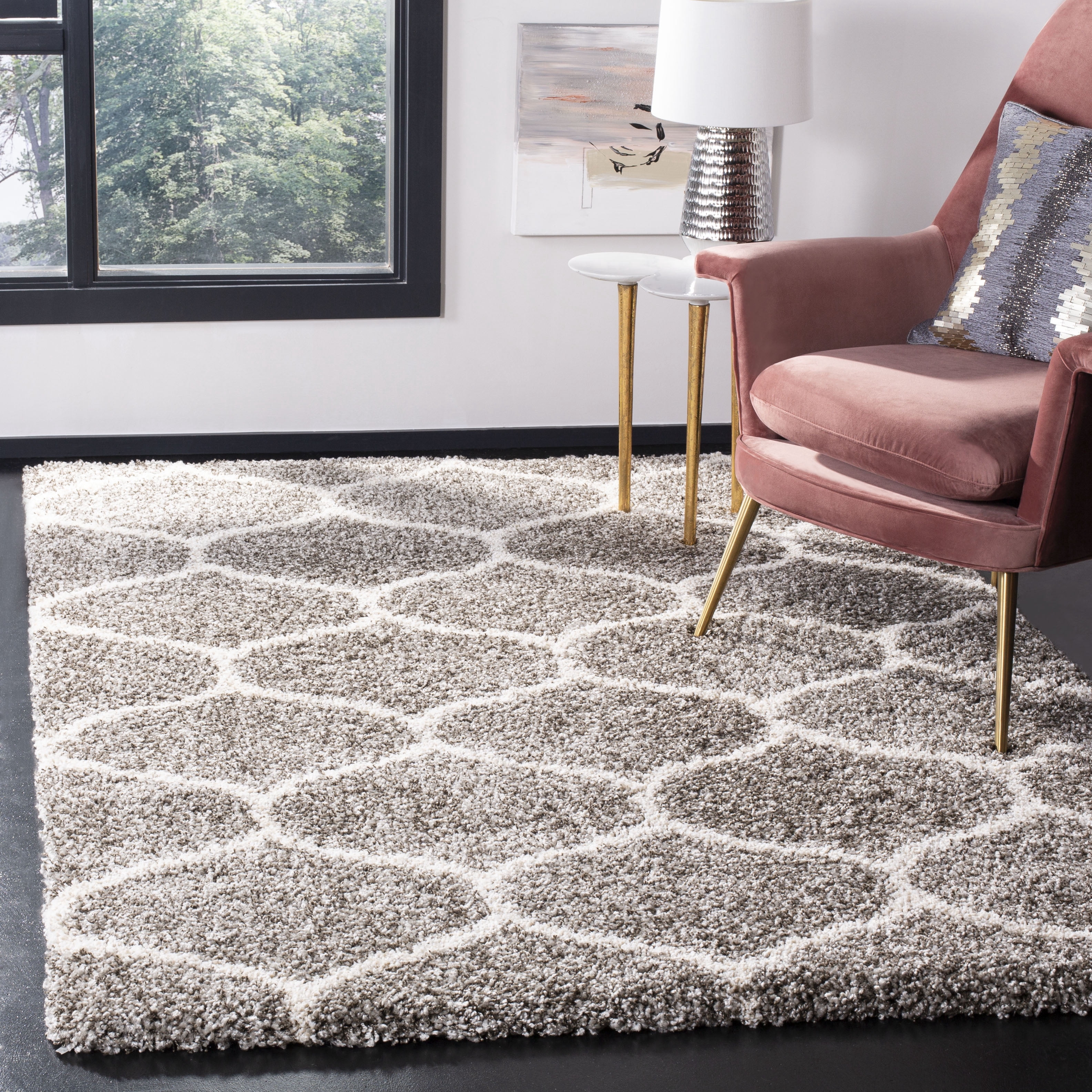 SAFAVIEH Hudson Arline Geometric Shag Area Rug, Grey/Ivory, 5'1" x 7'6"