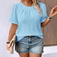 thumbnail image 2 of YanHoo Womens Short Sleeve Waffle Tops Plus Size Crew Neck Dressy Casual Blouses Loose Fit Pleated Summer Trendy Tee Shirts 2026 Sky Blue,XL, 2 of 7