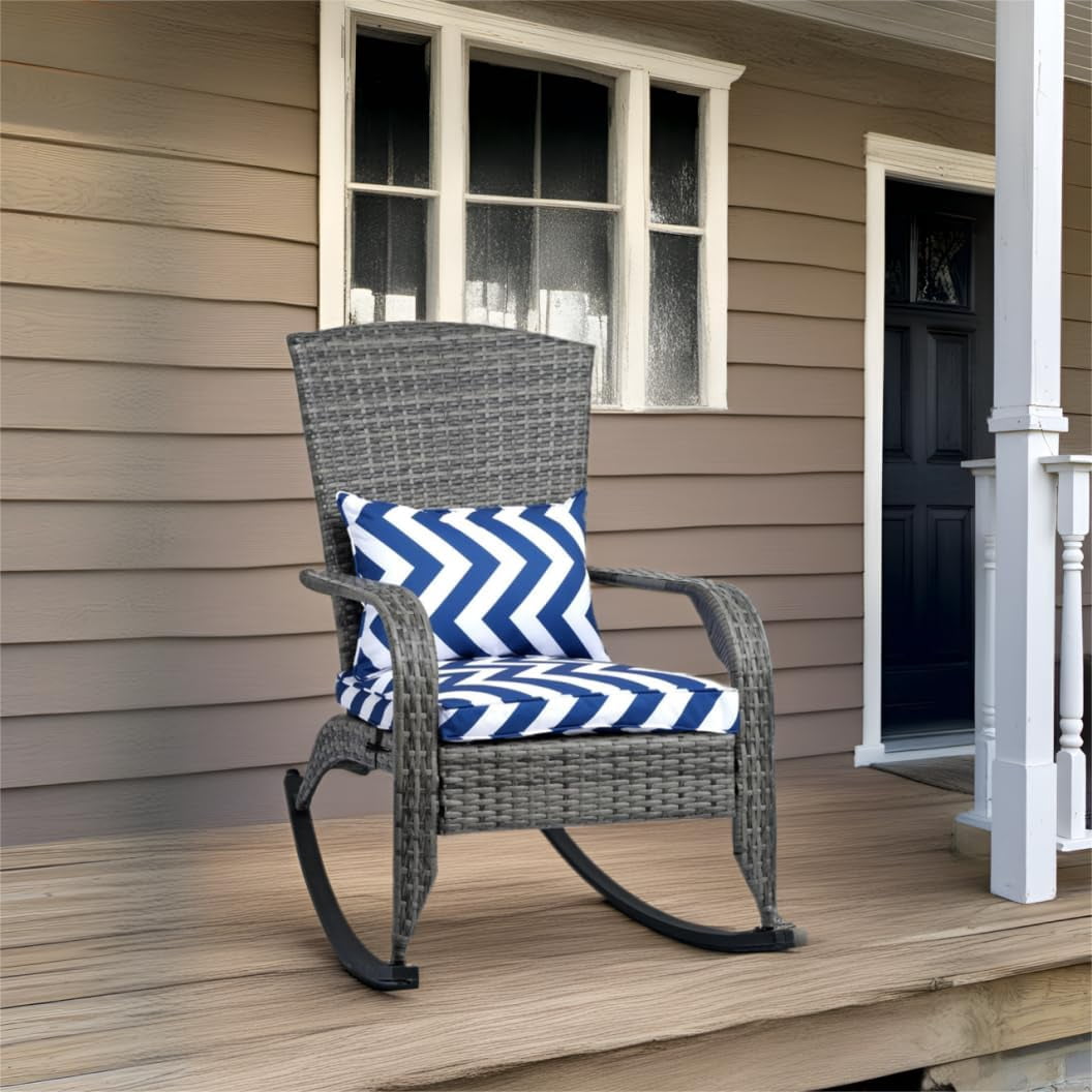 Outdoor Rocking Chair- Glider Rattan Rocker Chair with Heavy Duty Steel Frame- All Weather Outdoor Rocker Chair for Garden, Porch, Backyard