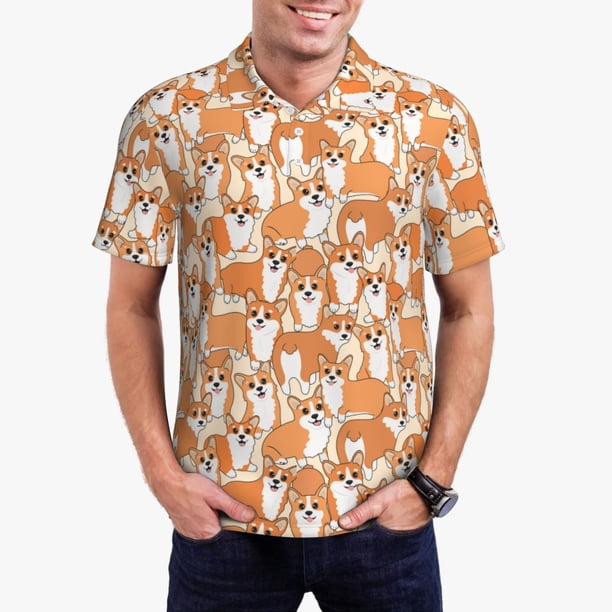Balery Corgi Animal Camisa Polo de Hombre con Estampado, de Manga Corta y Tejido Medio, Camisa Tipo Golf Polo-Small