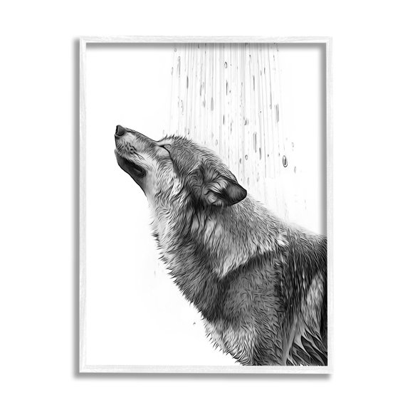 Stupell Industries Wolf in Bathroom Splash Animals & Insects Painting White Framed Art Print Wall Art, 11 x 14