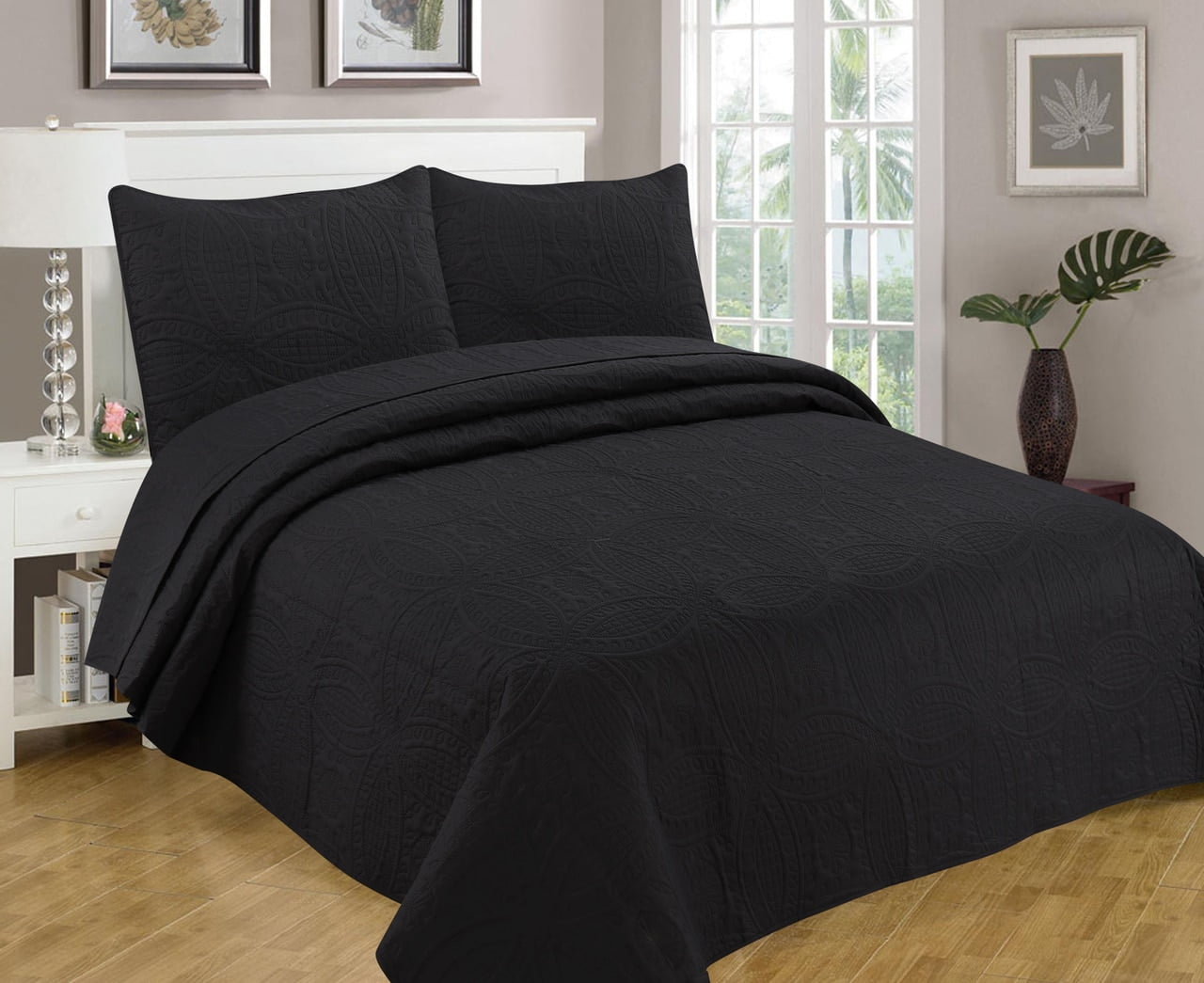Bedspread Coverlet 3 Pcs Set Oversized 118 X 106 King Size Black