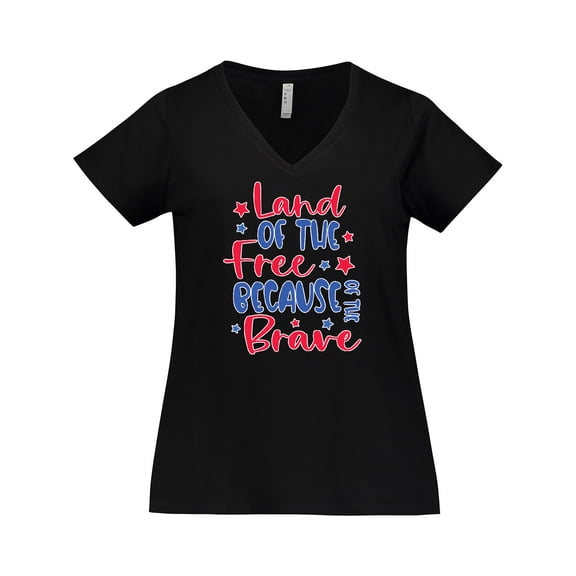 Inktastic Memorial Day Land of the Free Because of the Brave Women's Plus Size V-Neck T-Shirt