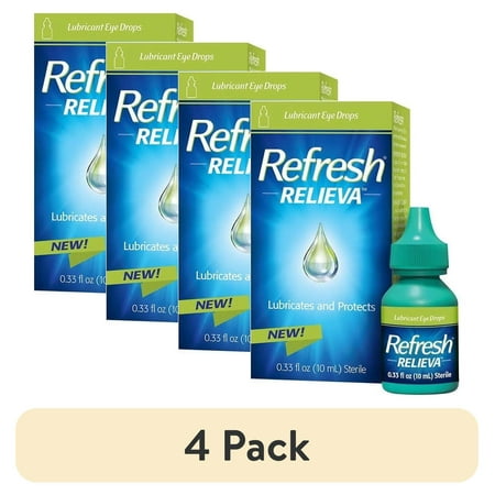 (4 pack) Refresh Relieva Lubricant Eye Drops, Lubricates & Protects Dry Eyes, 0.33 FL OZ
