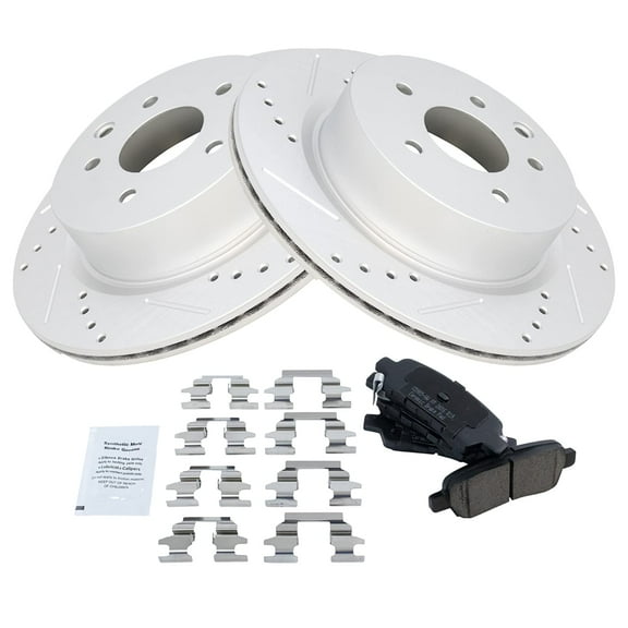TRQ Rotor & Brake Pad Posi Ceramic Performance Drilled Slotted Rear Kit