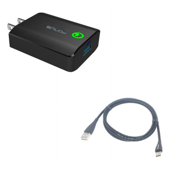 Fast 18W Home Charger w Type-C Metal USB Cable X4W for LG V35 ThinQ, Q7 Plus, G Pad X II 10.1, V50 ThinQ 5G, Stylo 4 Plus, Google Nexus 5X, G8 ThinQ, G7 ThinQ, 5 - Microsoft Surface Go (10")