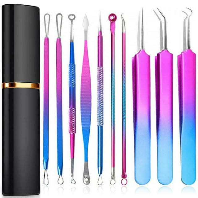 10 Pcs Outil de Retrait de Blackhead Popper Outil Kit Outil d'Extraction de Blackhead pour le Visage Outils d'Extraction en Acier Inoxydable (Coloré)