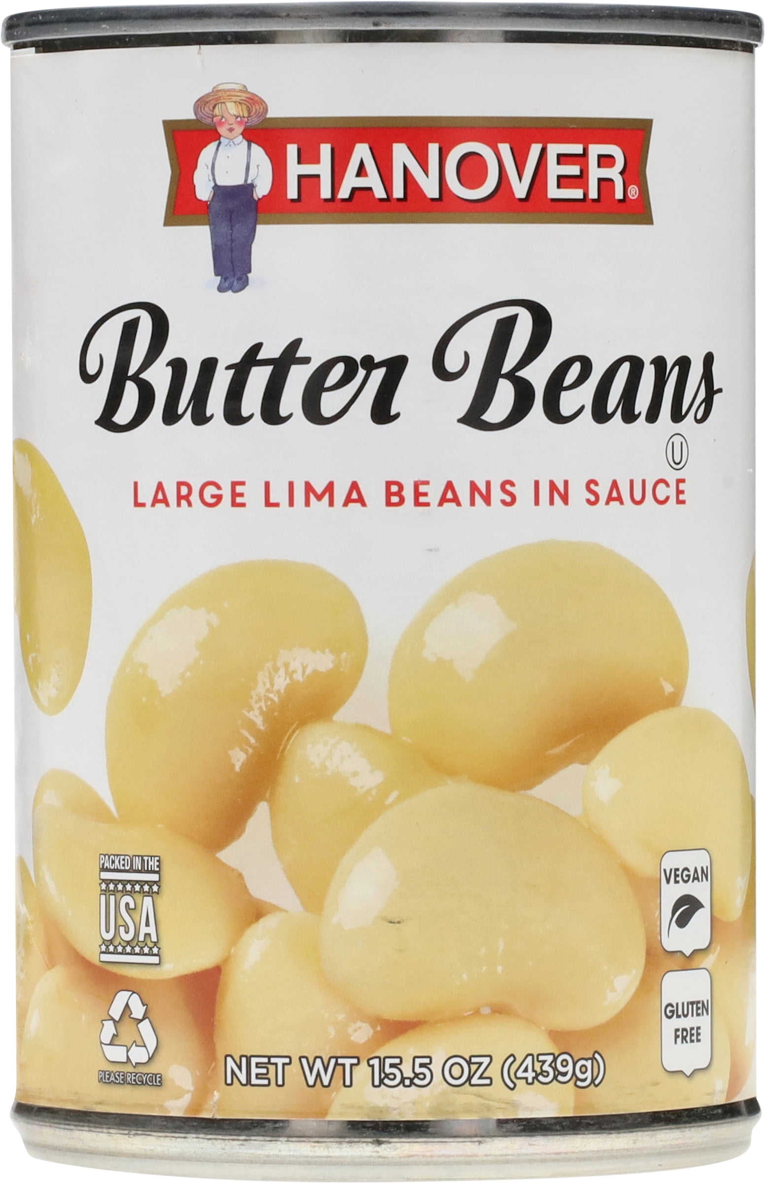 (8 pack) Hanover Butter Beans Large Lima Beans in Sauce, 15.5 oz Can – Rich-in-Fiber Southern-Style Side