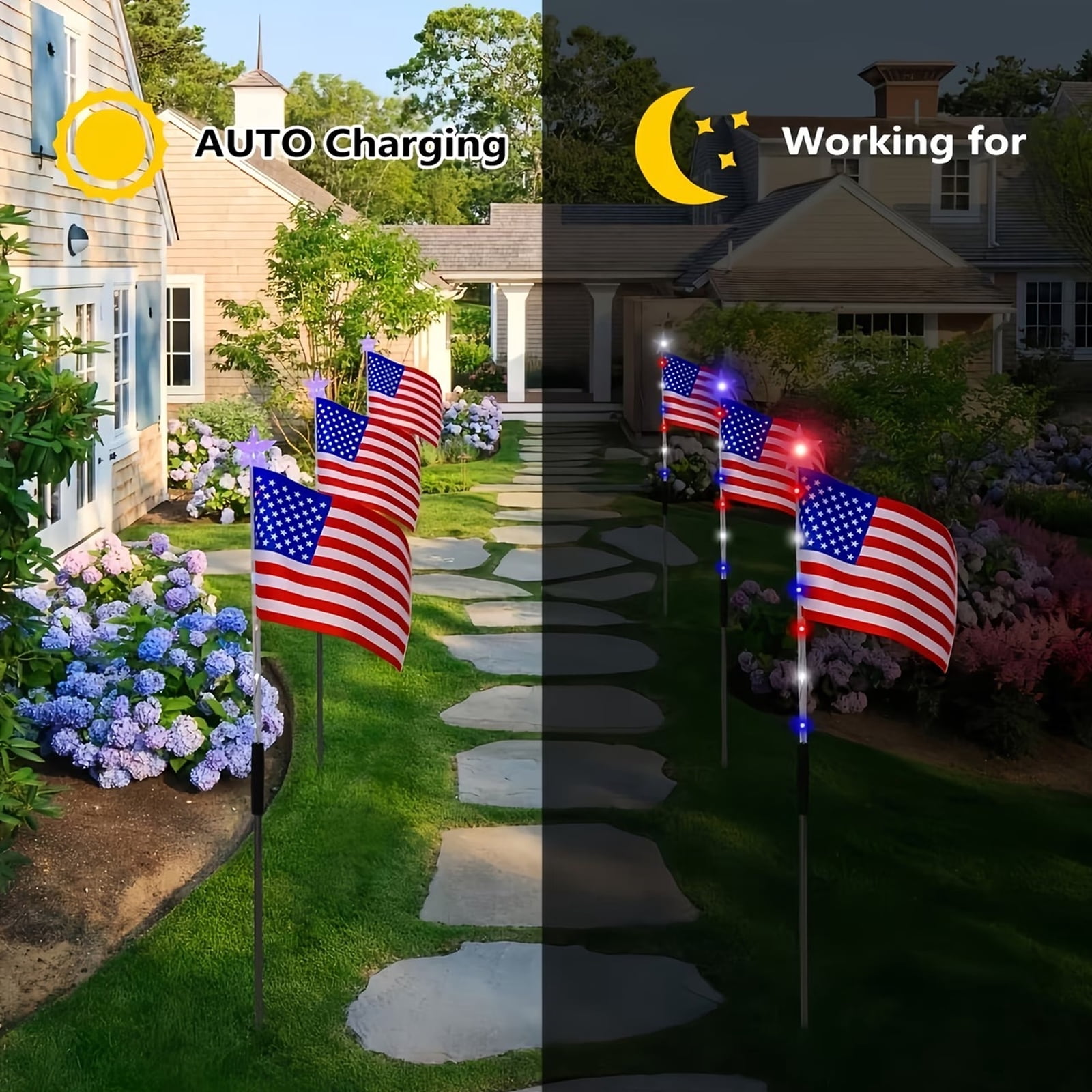 4th of July Decor Outdoor, 8 Pack US Flag Solar Garden Lights with Red White and Blue Lights & 8 Modes, Patriotic Lights Outdoor Waterproof for Fourth of July Independence Day Memorial Day