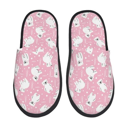 Balery Pink Cartoon Bear Slient Indoor Furry Fleece Comfort House Shoes Soft Non-Slip Home Shoes Cotton slippers House Slippers-- Medium